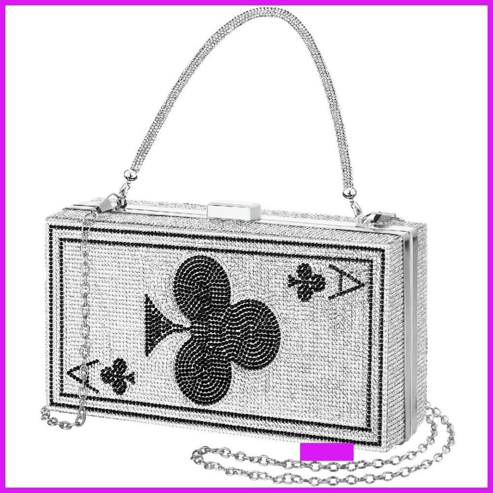 Rhinestone Evening Clutch Poker Card Novelty Vegas Party Purse Elegant